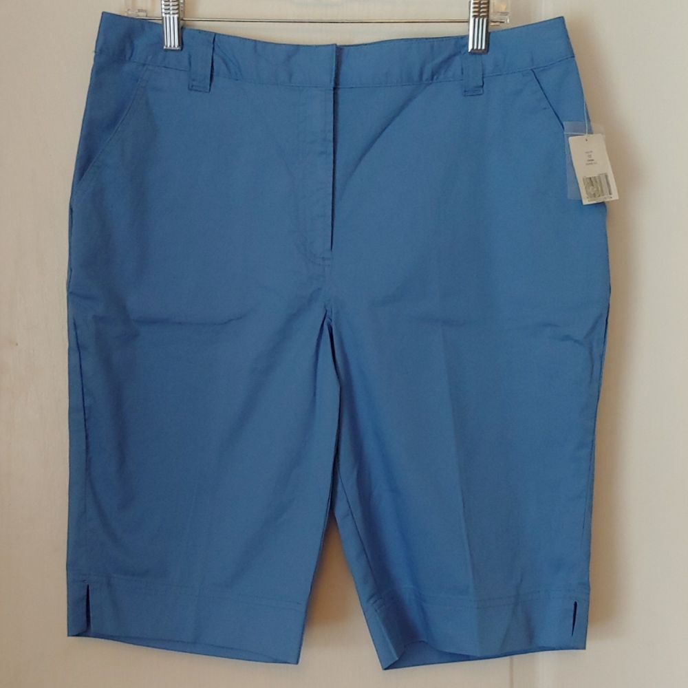 Kim Rogers Marine Blue Cotton Bermuda Walking Shorts. Size 12